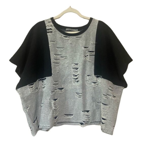 Beau Jours women's size 2 distressed destroyed mixed media textured boxy top EUC - Picture 1 of 7